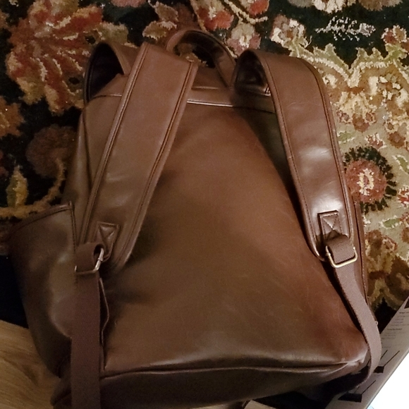 Vegan Dark Brown Faux Leather Drawstring Backpack - Picture 5 of 5